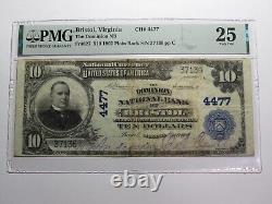 Billet de banque de la ville de Bristol, Virginie, VA, de 10 dollars, de l'année 1902, Ch. #4477, état VF25 selon PMG.