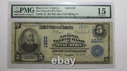 Billet de banque de monnaie nationale de Virginie Staunton VA de 5 $ de 1902, Ch. # 1620, classé F15 par PMG.