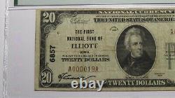 Billet de banque national Elliott Iowa IA de 1929 de 20 $, charte n° 6857, VF20 PMG