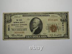 Billet de banque national de 10 1929 dollars de Mount Union, Pennsylvanie, PA, Note de banque #6411, en bon état.