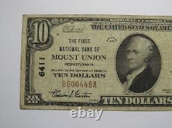 Billet de banque national de 10 1929 dollars de Mount Union, Pennsylvanie, PA, Note de banque #6411, en bon état.