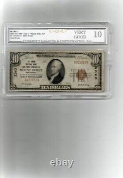 Billet de banque national de 10 $ de 1929, Mount Holly, New Jersey, NJ, Ch #2343 VG