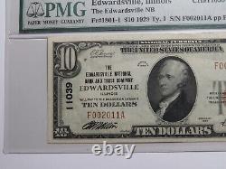 Billet de banque national de 10 $ de 1929 d'Edwardsville Illinois, numéro de série 11039, UNC61 PMG
