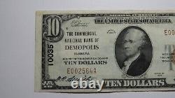 Billet de banque national de 10 $ de Demopolis Alabama AL de 1929, Ch. #10035 VF+++