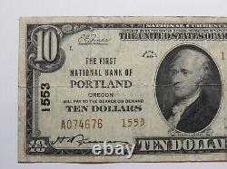 Billet de banque national de 10 $ de Portland Maine ME de 1929, charte #1553, EN TRÈS BONNE condition++