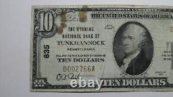Billet de banque national de 10 $ de Tunkhannock, Pennsylvanie, PA, de 1929, Ch. # 835