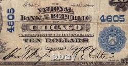 Billet de banque national de 10 dollars de 1902 à Chicago, Illinois, en circulation en bon état F +.
