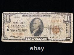 Billet de banque national de 10 dollars de 1929 Great Falls MT Note de monnaie Rare # 3525