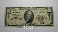 Billet de banque national de 10 dollars de 1929 de la banque d'Anniston, Alabama, AL Ch. #11753 - EN BON ÉTAT.