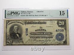 Billet de banque national de 20 $ de 1902 de Galena, Kansas, KS, numéro de charte #4798, PMG F15