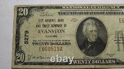 Billet de banque national de 20 $ de 1929 Evanston Illinois IL Ch. #5279 EN BON ÉTAT