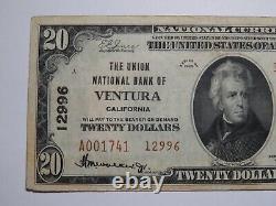 Billet de banque national de 20 $ de 1929 de Ventura, Californie, CA, Ch. #12996 VF