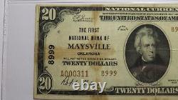 Billet de banque national de 20 dollars de 1929 de Maysville, Oklahoma, OK, n°8999, état VF30 PMG.