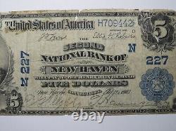 Billet de banque national de 5 $ de 1902 de la Nouvelle-Haven, Connecticut, Ch. #227 RARE
