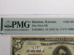 Billet de banque national de 5 $ de 1929 de Horton Kansas KS Ch. #3810 VF20 PMG