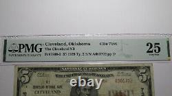 Billet de banque national de 5 $ de Cleveland Oklahoma OK de 1929, numéro de série Ch. 7386, état VF25 PMG