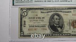 Billet de banque national de 5 $ de Cleveland Oklahoma OK de 1929, numéro de série Ch. 7386, état VF25 PMG