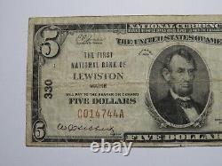 Billet de banque national de 5 $ de Lewiston, Maine ME, de 1929, charte n° 330, en bon état +