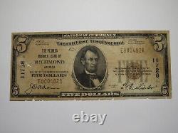 Billet de banque national de 5 dollars de Richmond Kansas KS de 1929, charte #11728 RARE