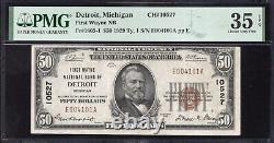 Billet de banque national de 50 $ de Detroit, MI 1929 Pmg 35 Epq Michigan Currency 4101