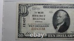 Billet de banque national de Billings Montana MT de 10 $ de 1929, numéro de série Ch #12407, classé VF25 par PMG