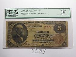Billet de banque national de Cherry Valley, New York, de 1882, d'une valeur de 5 dollars, numéro de série 1136, classé VG10 par PCGS