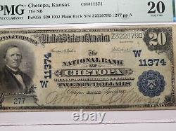 Billet de banque national de Chetopa Kansas KS de 20 $ de 1902, Ch. #11374 PMG VF20