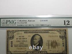 Billet de banque national de Columbus Kansas KS de 1929 de 10 $, Ch. #6103, Série #7