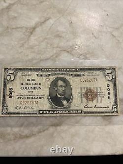 Billet de banque national de Columbus, Ohio OH de 1929 de 5 $, Ch. #5065