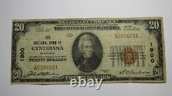 Billet de banque national de Cynthiana Kentucky KY de 20 $ de 1929 Ch. #1900 FINE
