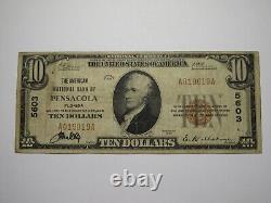 Billet de banque national de Floride FL de Pensacola de 1929 de 10 $! Ch. #5603 FINE
