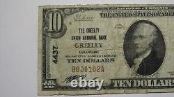 Billet de banque national de Greeley, Colorado CO de 10 $ de 1929, charte #4437, en bon état