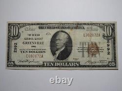 Billet de banque national de Greenville Ohio OH de 1929 de 10 $ charte #2992 VF