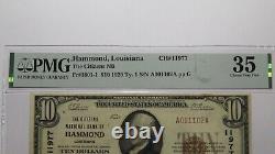 Billet de banque national de Hammond, Louisiane, de 10 $ de 1929, Ch. #11977 VF35 PMG