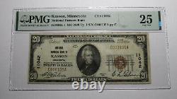 Billet de banque national de Kasson, Minnesota MN de 1929 de 20 $, numéro de série 11042, état de conservation VF25 PMG