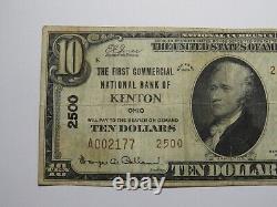 Billet de banque national de Kenton Ohio OH de 1929 de 10 $, charte #2500 FINE+