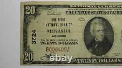 Billet de banque national de Menasha Wisconsin WI de 20 dollars de 1929, charte n ° 3724, VF.