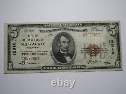 Billet de banque national de Milwaukee Wisconsin WI de 1929 de 5 $, numéro de série #12816, en état presque neuf (VF)