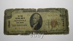 Billet de banque national de Minotola New Jersey NJ de 10 $ de 1929 Ch. #10440 RARE
