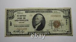 Billet de banque national de Montpelier Vermont VT de 1929 de 10 $, Ch. #857 RARE