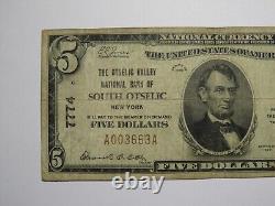Billet de banque national de New York NY de South Otselic de 1929 de 5 $, numéro de billet #7774 RARE