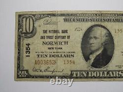 Billet de banque national de Norwich New York NY de 1929 de 10 $ Ch. #1354 FINE