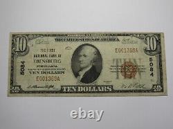 Billet de banque national de Pennsylvanie PA de 10 1929 dollars Ebensburg, numéro de série #5084, TRÈS BIEN.