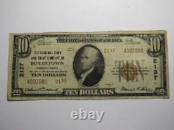Billet de banque national de Pennsylvanie PA de 10 $ de 1929 Boyertown # 2137 FINE