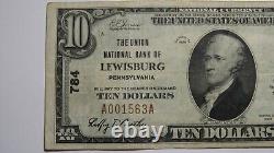 Billet de banque national de Pennsylvanie PA de 1929 de Lewisburg de 10 $, Ch. #784 VF+