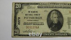 Billet de banque national de Pennsylvanie PA de 1929 de Pittsburgh de 20 $, ch. #2278