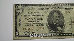 Billet de banque national de Pennsylvanie PA de 1929 de Waynesboro de 5 $, ch. #5832