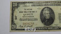 Billet de banque national de Quincy Massachusetts MA de 1929 de 20 $, Ch. #517 RARE