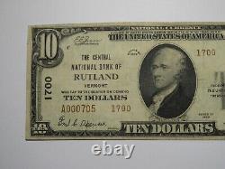 Billet de banque national de Rutland, Vermont VT de 1929 Charter #1700 VF++ de 10 dollars