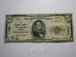 Billet de banque national de Saint-Louis, Missouri, MO de 1929 de 5 $! Ch. #11989 RARE